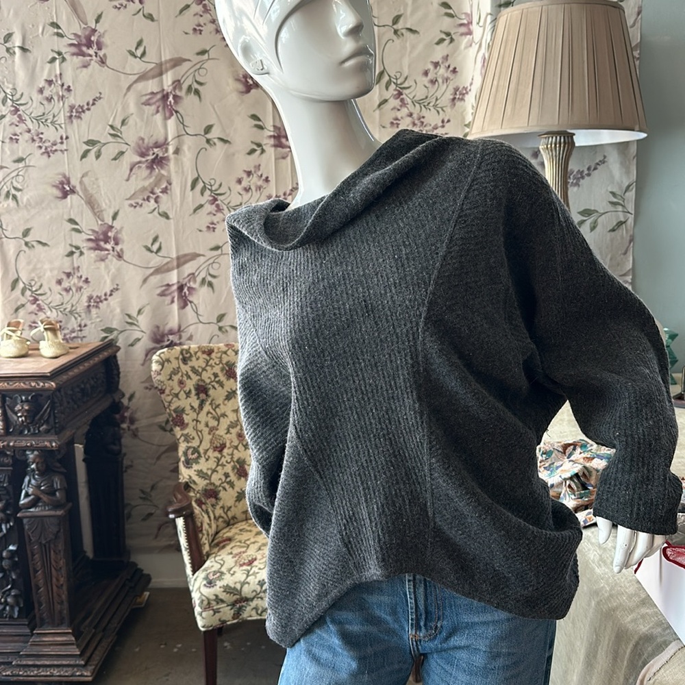 Assimetrical Wide Tall neck Dolman Sleeve Boxy oversized Wool sweater Heather